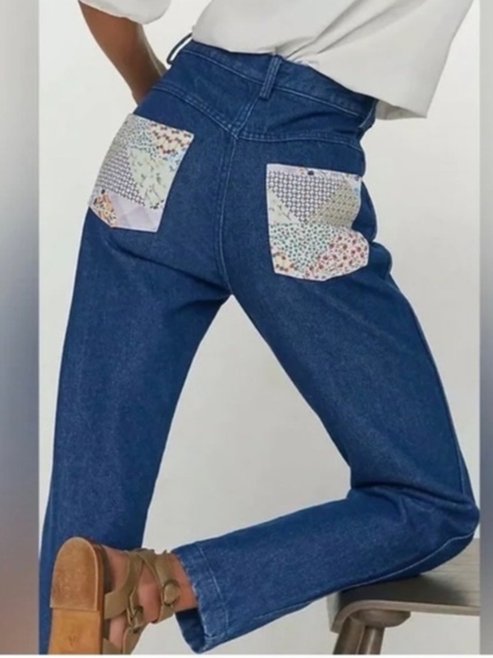 Anthropologie x Carleen Floral Patchwork Quilt High Rise Straight Jeans Size 27